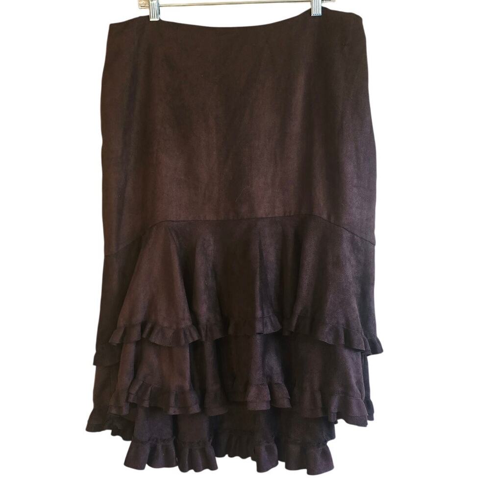 Tapemeasure brown faux suede ruffle midi skirt size 16